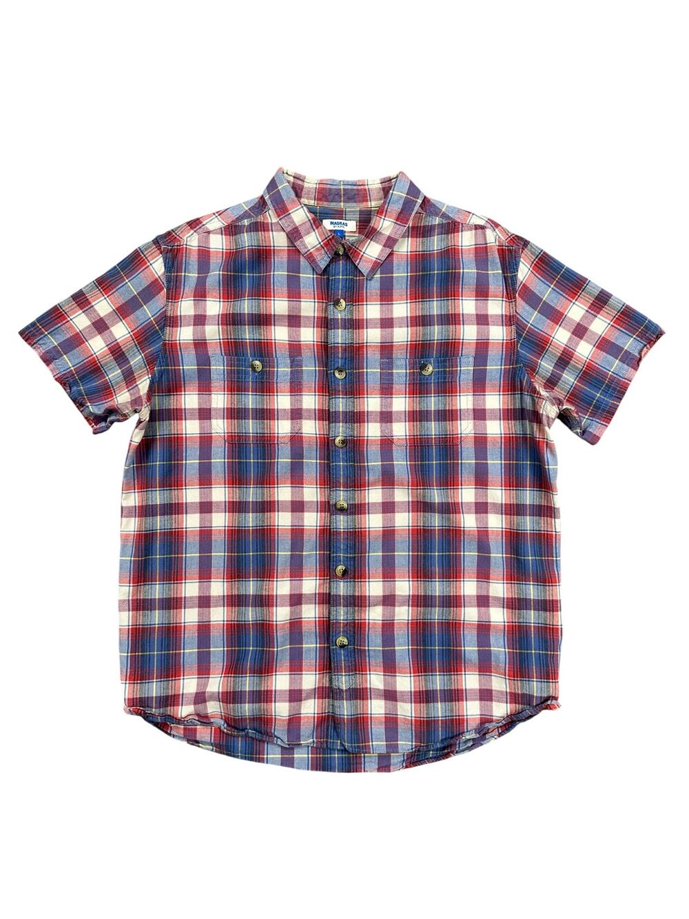 A.P.C. Madras Plaid Short Sleeve Button Down Shirt in Multi — Size Large